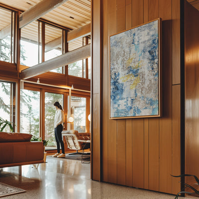 Canvas Wall Art Stretched Over Wooden Frame with Floating Frame and Touch Of Gold Abstract Painting CV4256 - Al Rugaib Furniture