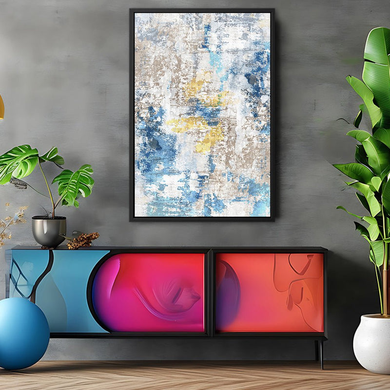 Canvas Wall Art Stretched Over Wooden Frame with Floating Frame and Touch Of Gold Abstract Painting CV4256 - Al Rugaib Furniture