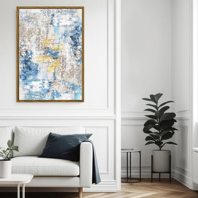 Canvas Wall Art Stretched Over Wooden Frame with Floating Frame and Touch Of Gold Abstract Painting CV4256 - Al Rugaib Furniture