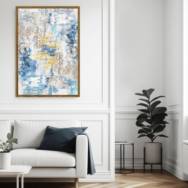 Canvas Wall Art Stretched Over Wooden Frame with Floating Frame and Touch Of Gold Abstract Painting CV4256 - Al Rugaib Furniture
