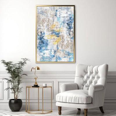 Canvas Wall Art Stretched Over Wooden Frame with Floating Frame and Touch Of Gold Abstract Painting CV4256 - Al Rugaib Furniture