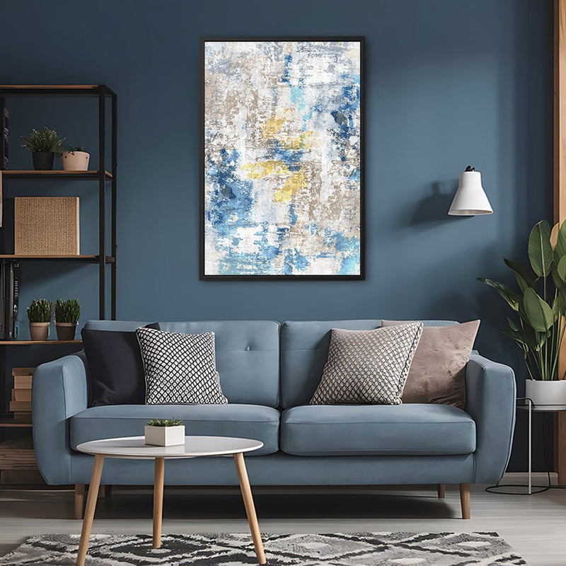 Canvas Wall Art Stretched Over Wooden Frame with Floating Frame and Touch Of Gold Abstract Painting CV4256 - Al Rugaib Furniture