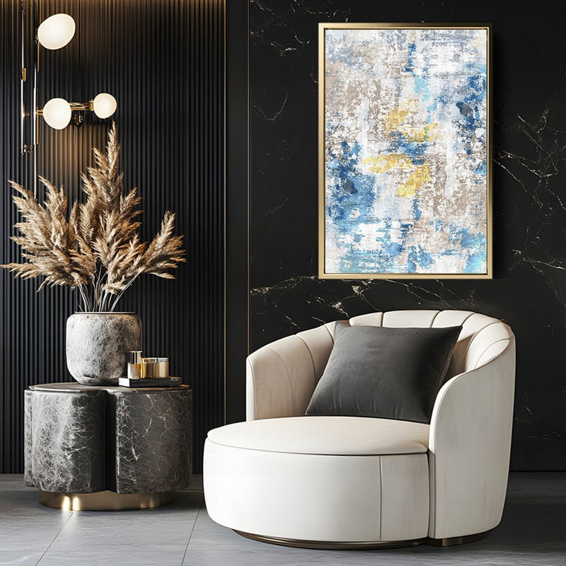 Canvas Wall Art Stretched Over Wooden Frame with Floating Frame and Touch Of Gold Abstract Painting CV4256 - Al Rugaib Furniture
