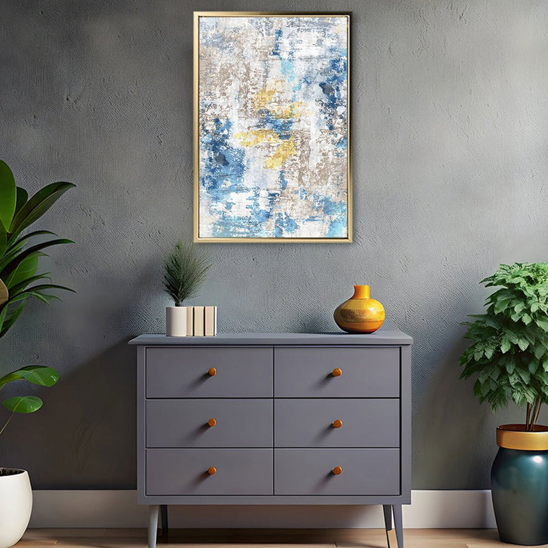 Canvas Wall Art Stretched Over Wooden Frame with Floating Frame and Touch Of Gold Abstract Painting CV4256 - Al Rugaib Furniture