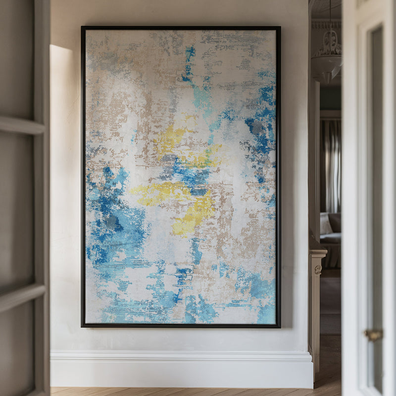 Canvas Wall Art Stretched Over Wooden Frame with Floating Frame and Touch Of Gold Abstract Painting CV4256 - Al Rugaib Furniture