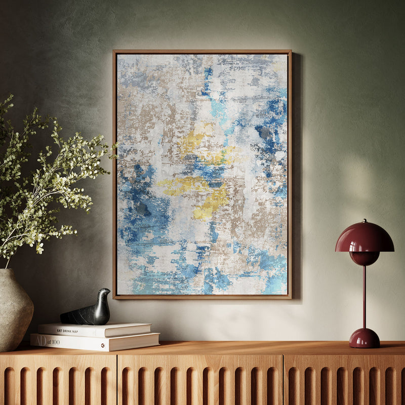 Canvas Wall Art Stretched Over Wooden Frame with Floating Frame and Touch Of Gold Abstract Painting CV4256 - Al Rugaib Furniture