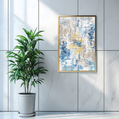 Canvas Wall Art Stretched Over Wooden Frame with Floating Frame and Touch Of Gold Abstract Painting CV4256 - Al Rugaib Furniture