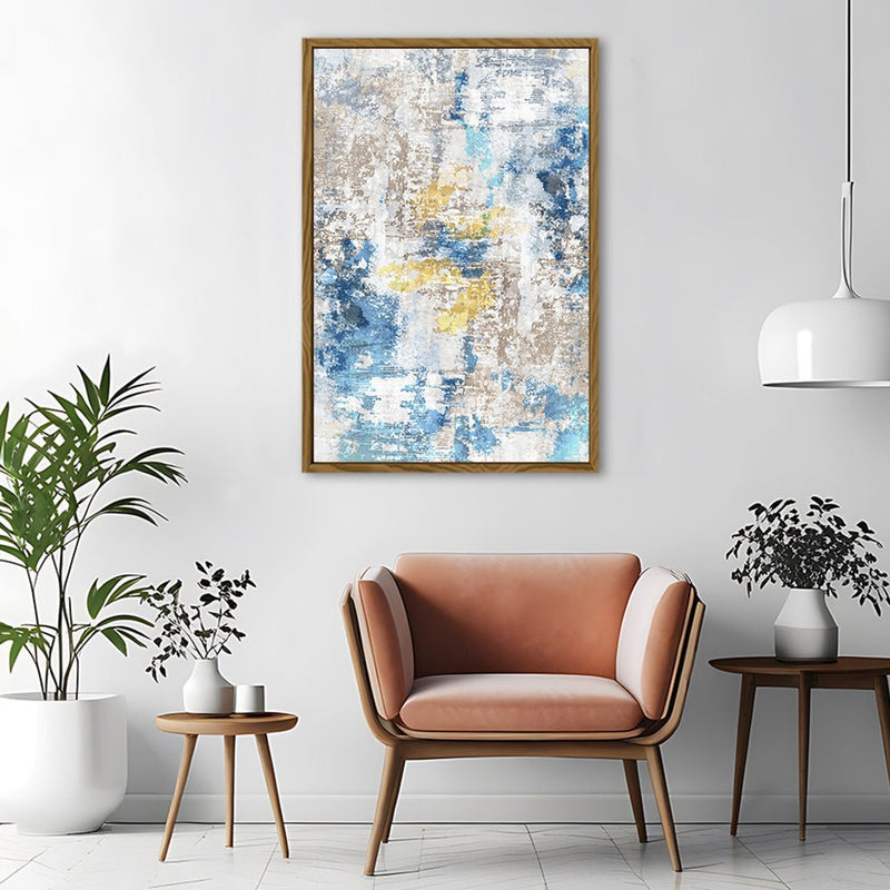 Canvas Wall Art Stretched Over Wooden Frame with Floating Frame and Touch Of Gold Abstract Painting CV4256 - Al Rugaib Furniture