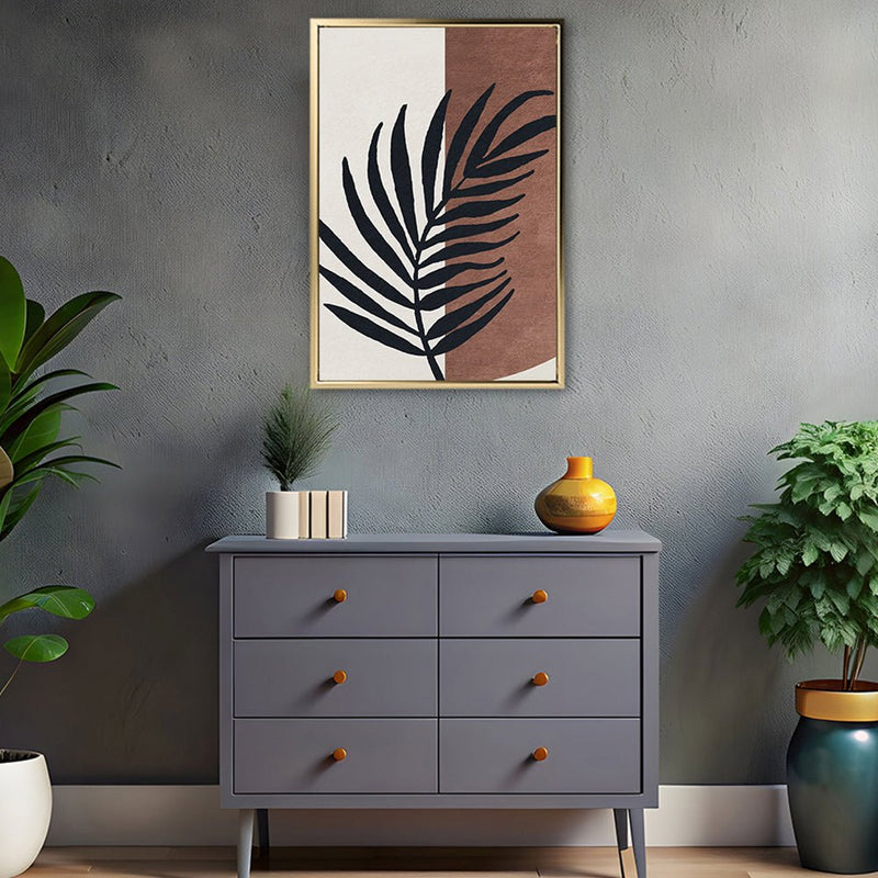 Canvas Wall Art Stretched Over Wooden Frame with Floating Frame and Tropical Plant Painting CV4258 - Al Rugaib Furniture