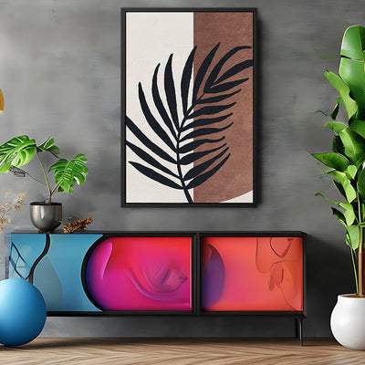 Canvas Wall Art Stretched Over Wooden Frame with Floating Frame and Tropical Plant Painting CV4258 - Al Rugaib Furniture