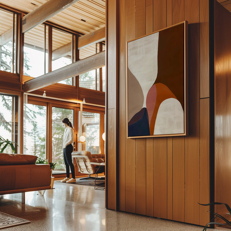 Canvas Wall Art Stretched Over Wooden Frame with Floating Frame and Warm Colours Abstract Painting CV4260 - Al Rugaib Furniture