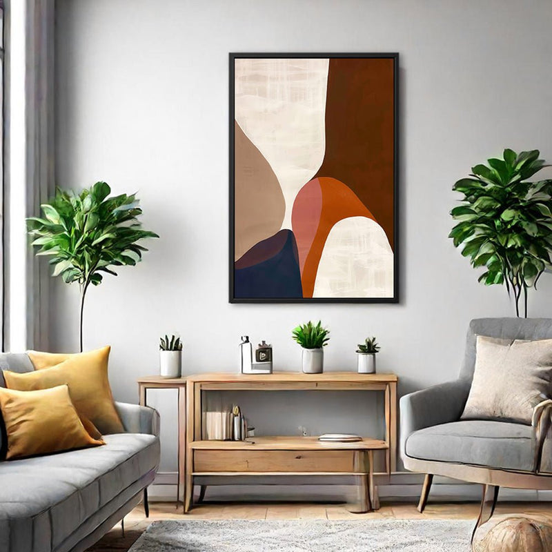 Canvas Wall Art Stretched Over Wooden Frame with Floating Frame and Warm Colours Abstract Painting CV4260 - Al Rugaib Furniture