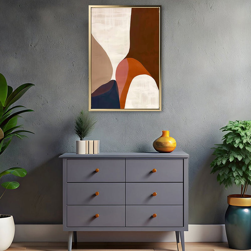 Canvas Wall Art Stretched Over Wooden Frame with Floating Frame and Warm Colours Abstract Painting CV4260 - Al Rugaib Furniture