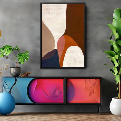 Canvas Wall Art Stretched Over Wooden Frame with Floating Frame and Warm Colours Abstract Painting CV4260 - Al Rugaib Furniture