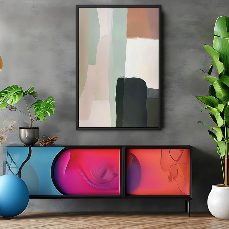 Canvas Wall Art Stretched Over Wooden Frame with Floating Frame and Warm Colours Abstract Painting CV4261 - Al Rugaib Furniture