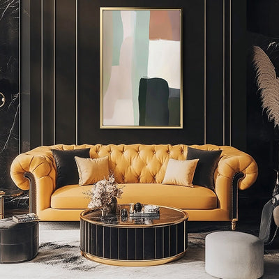 Canvas Wall Art Stretched Over Wooden Frame with Floating Frame and Warm Colours Abstract Painting CV4261 - Al Rugaib Furniture