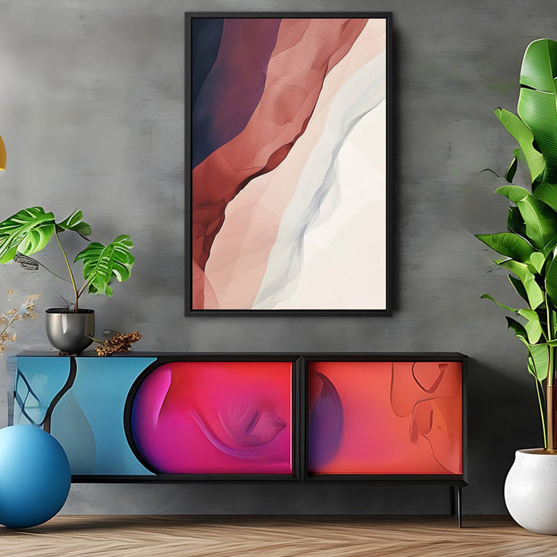 Canvas Wall Art Stretched Over Wooden Frame with Floating Frame and Waves Of Brown Abstract Painting CV4262 - Al Rugaib Furniture
