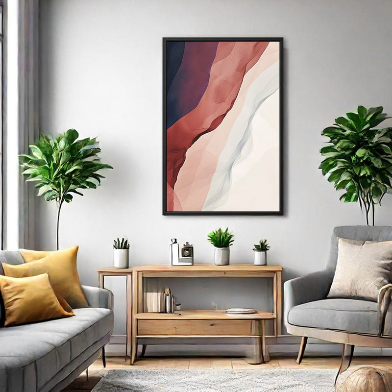 Canvas Wall Art Stretched Over Wooden Frame with Floating Frame and Waves Of Brown Abstract Painting CV4262 - Al Rugaib Furniture