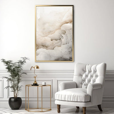 Canvas Wall Art Stretched Over Wooden Frame with Floating Frame and White Abstract Painting CV4263 - Al Rugaib Furniture