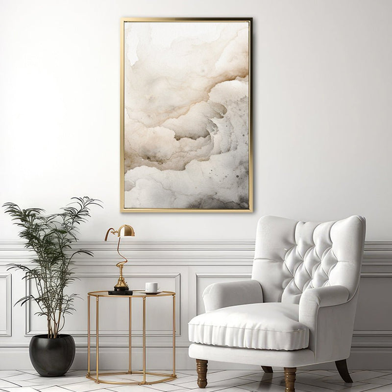 Canvas Wall Art Stretched Over Wooden Frame with Floating Frame and White Abstract Painting CV4263 - Al Rugaib Furniture