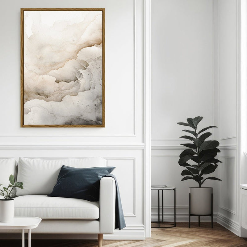 Canvas Wall Art Stretched Over Wooden Frame with Floating Frame and White Abstract Painting CV4263 - Al Rugaib Furniture