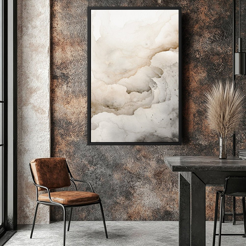 Canvas Wall Art Stretched Over Wooden Frame with Floating Frame and White Abstract Painting CV4263 - Al Rugaib Furniture