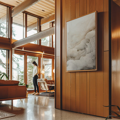 Canvas Wall Art Stretched Over Wooden Frame with Floating Frame and White Abstract Painting CV4263 - Al Rugaib Furniture