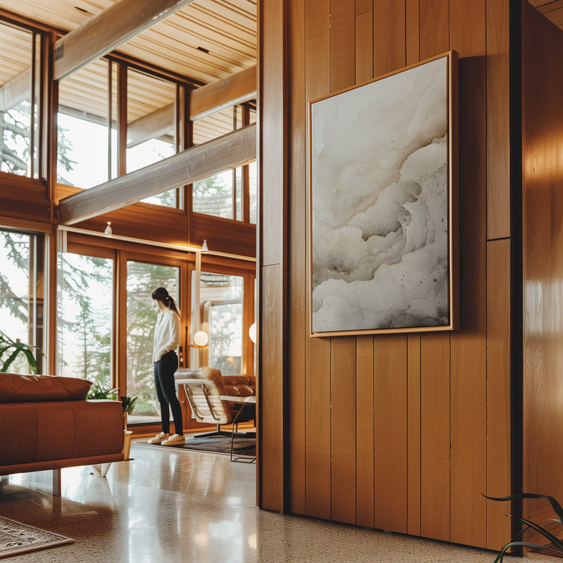 Canvas Wall Art Stretched Over Wooden Frame with Floating Frame and White Abstract Painting CV4263 - Al Rugaib Furniture