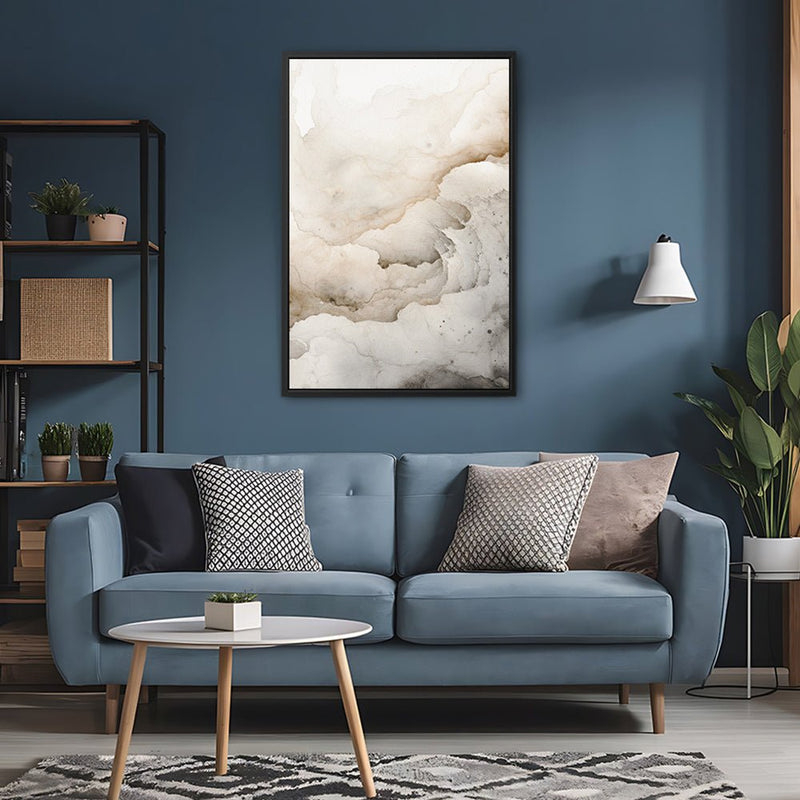 Canvas Wall Art Stretched Over Wooden Frame with Floating Frame and White Abstract Painting CV4263 - Al Rugaib Furniture