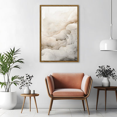 Canvas Wall Art Stretched Over Wooden Frame with Floating Frame and White Abstract Painting CV4263 - Al Rugaib Furniture