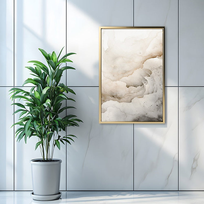 Canvas Wall Art Stretched Over Wooden Frame with Floating Frame and White Abstract Painting CV4263 - Al Rugaib Furniture