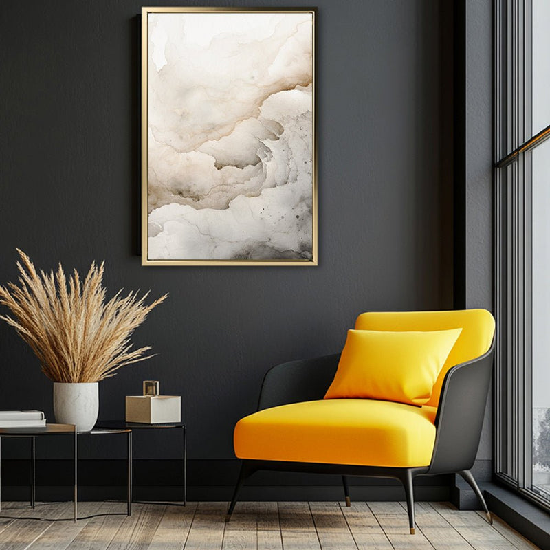 Canvas Wall Art Stretched Over Wooden Frame with Floating Frame and White Abstract Painting CV4263 - Al Rugaib Furniture