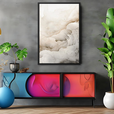 Canvas Wall Art Stretched Over Wooden Frame with Floating Frame and White Abstract Painting CV4263 - Al Rugaib Furniture