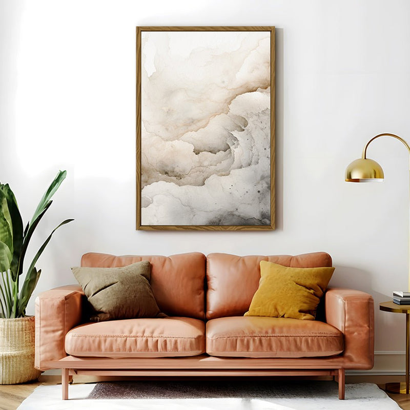 Canvas Wall Art Stretched Over Wooden Frame with Floating Frame and White Abstract Painting CV4263 - Al Rugaib Furniture