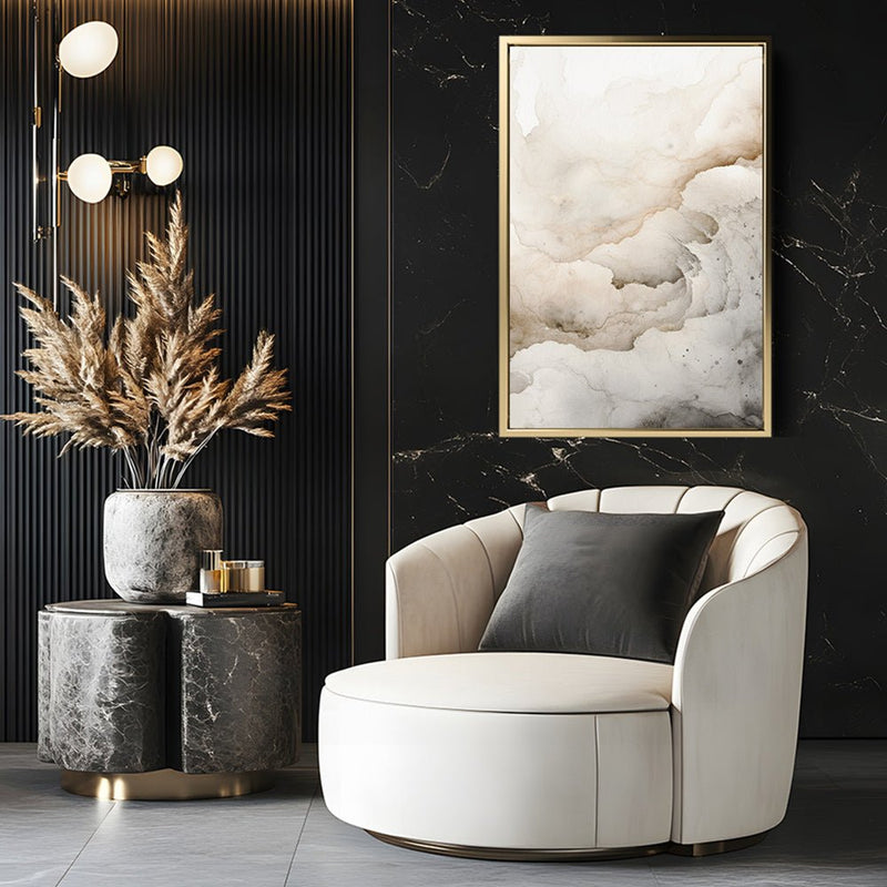 Canvas Wall Art Stretched Over Wooden Frame with Floating Frame and White Abstract Painting CV4263 - Al Rugaib Furniture