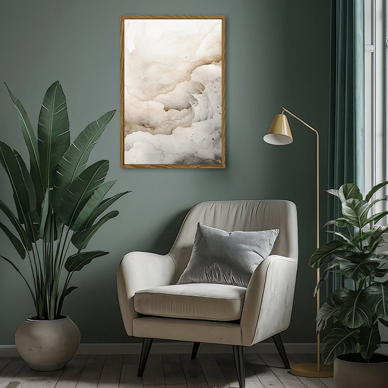 Canvas Wall Art Stretched Over Wooden Frame with Floating Frame and White Abstract Painting CV4263 - Al Rugaib Furniture