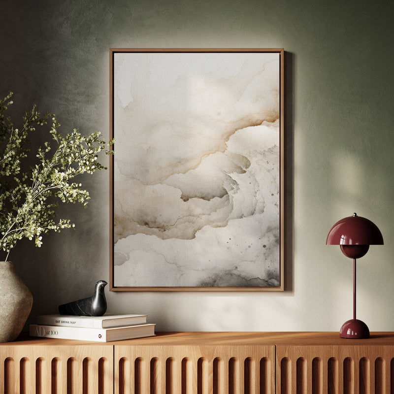 Canvas Wall Art Stretched Over Wooden Frame with Floating Frame and White Abstract Painting CV4263 - Al Rugaib Furniture