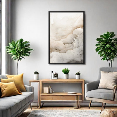 Canvas Wall Art Stretched Over Wooden Frame with Floating Frame and White Abstract Painting CV4263 - Al Rugaib Furniture