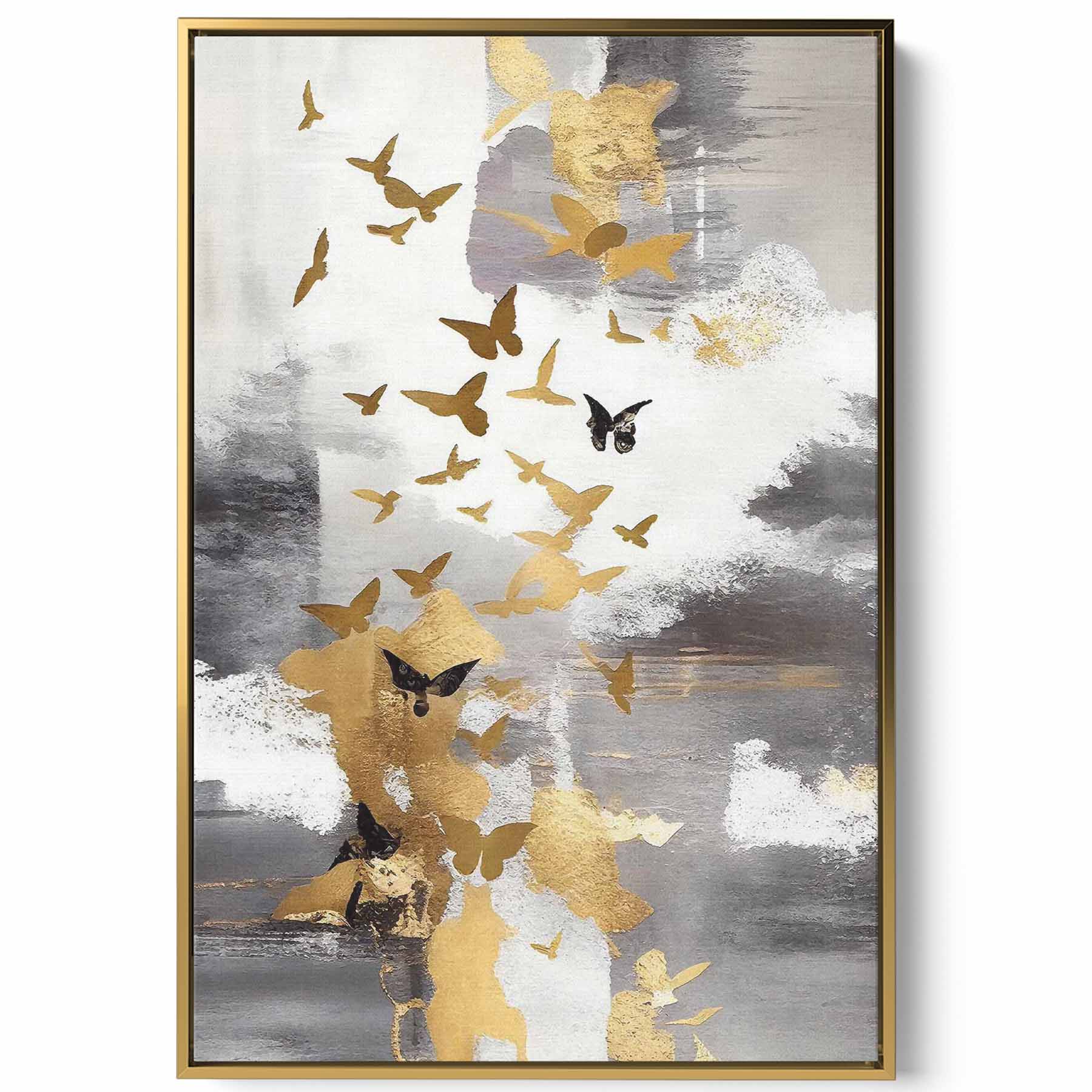 Canvas Wall Art Stretched Over Wooden Frame with Gold Floating Frame Paintings & Pictures| LOWHA