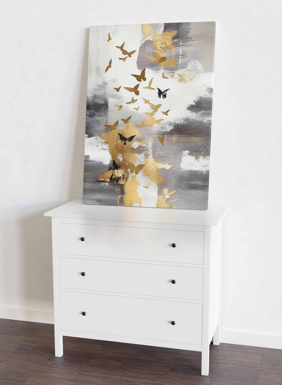 Canvas Wall Art Stretched Over Wooden Frame with Gold Floating Frame Paintings & Pictures| LOWHA