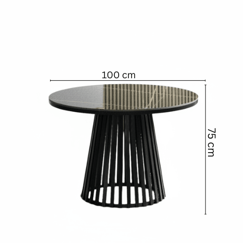 Carmen Round Black Ceramic Dining Set with Wavy Back Chairs – Table + 4 Chairs – Artistic design that adds luxury Dining Set| Otath