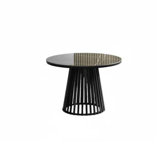 Carmen Round Black Ceramic Dining Set with Wavy Back Chairs – Table + 4 Chairs – Artistic design that adds luxury Dining Set| Otath