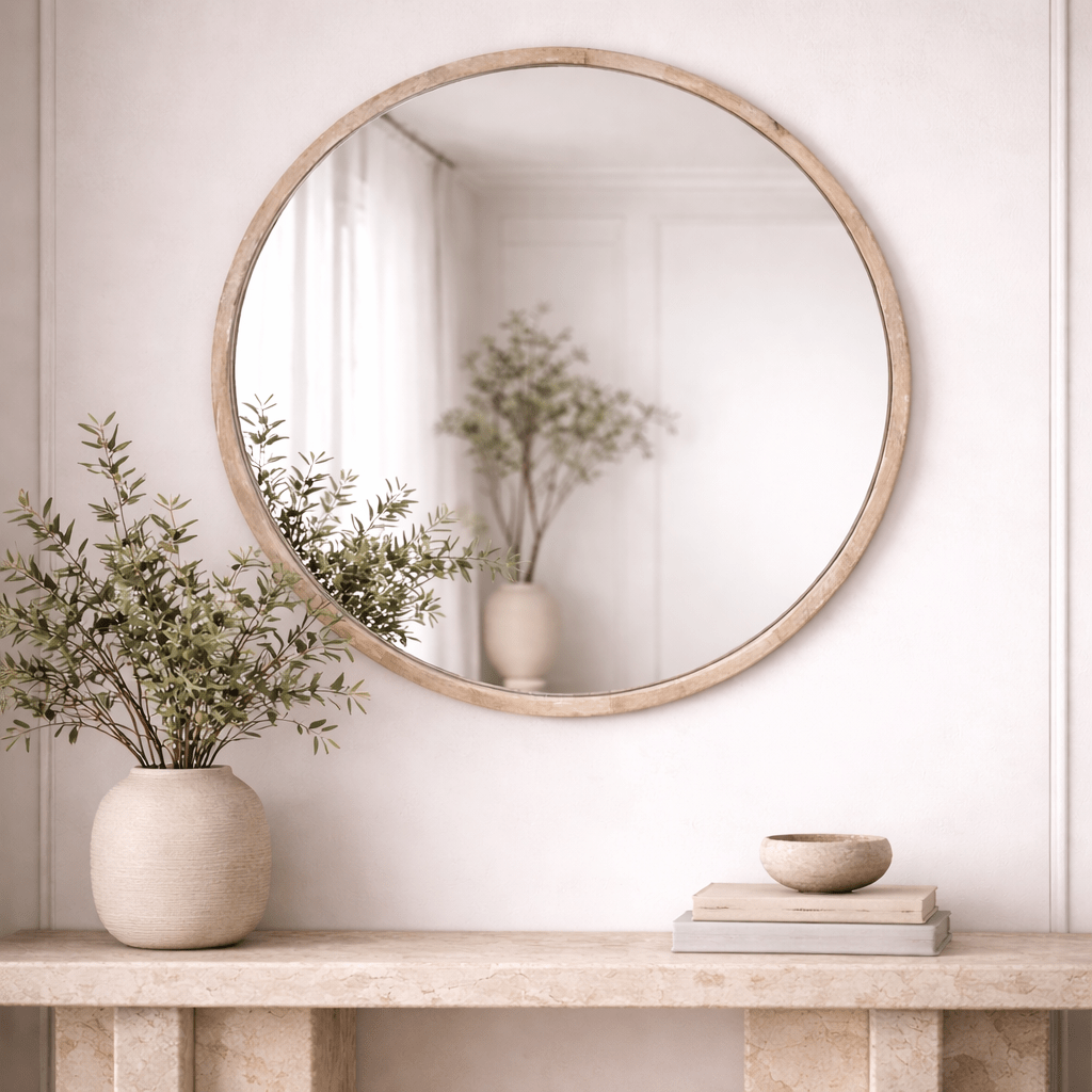 Cayman Mirror, Bleached Wood, 42" Round Mirrors| Roots Furniture