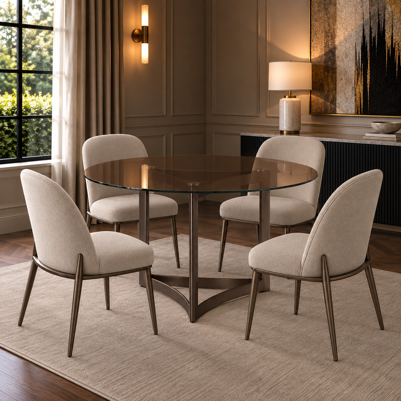 Alexa Dining Table Bronze Base and 150 CM Round Gold Glass