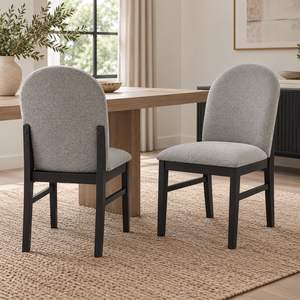 Edison Dining Side Chair with Light Grey Fabric in Black (2 Per Carton)