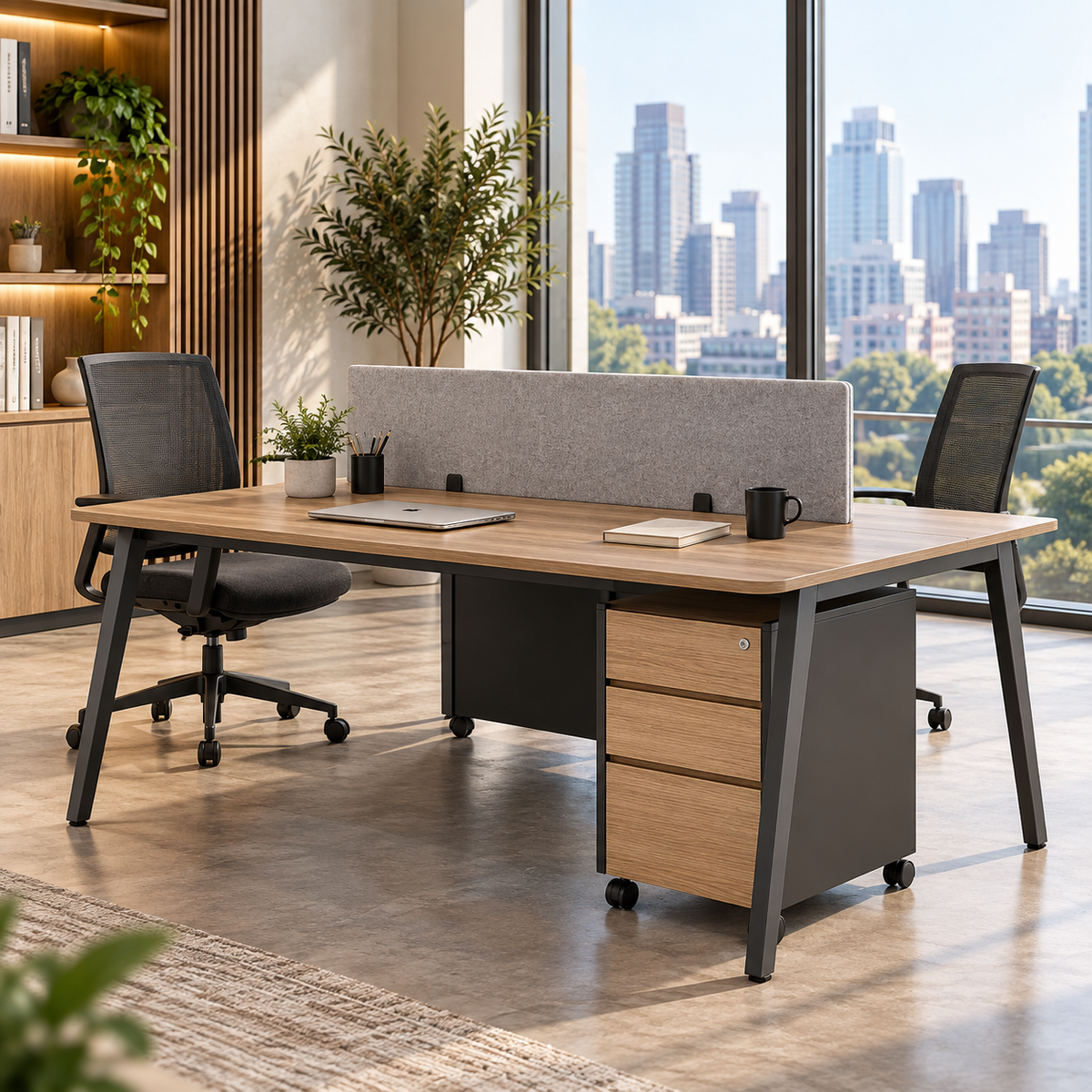2-Person Office Workstation with Acoustic Divider