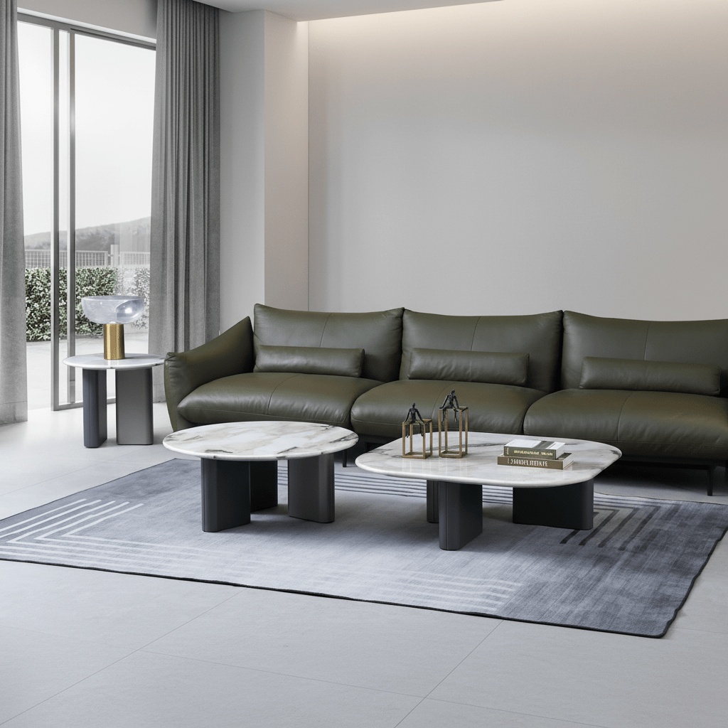 Celadon Charm Marble Curved Square Coffee Table Coffee Tables| Roots Furniture