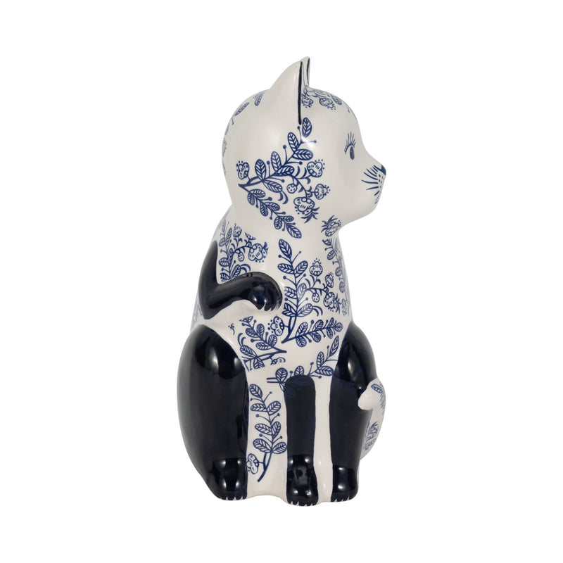 CER, 10" SITTING CHINOISERIE CAT, BLUE/WHITE - Al Rugaib Furniture