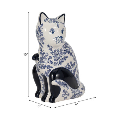 CER, 10" SITTING CHINOISERIE CAT, BLUE/WHITE - Al Rugaib Furniture