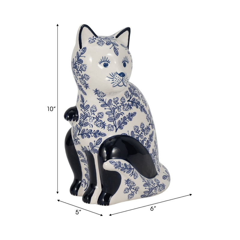 CER, 10" SITTING CHINOISERIE CAT, BLUE/WHITE - Al Rugaib Furniture